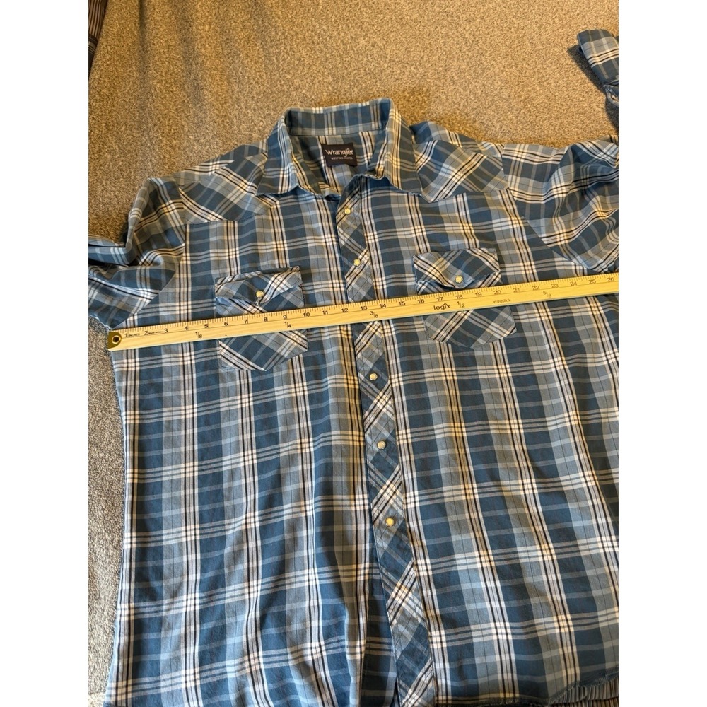 Vntg Wrangler Blue Pearlsnap Plaid Western Long Sleeve Button Up 2xl - Picture 5 of 7